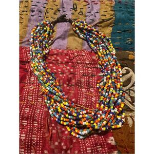 Multicolor Seed Bead Multi-Strand Statement Necklace